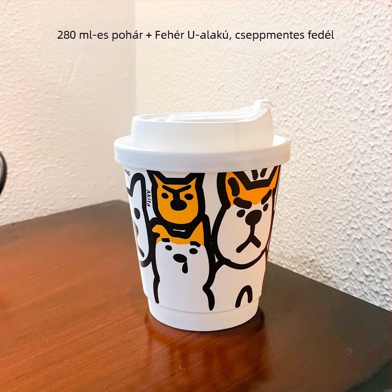 Egyszer használatos vastagított papírcsésze fedővel - dupla falú pohár forró és hideg italokhoz, kávéhoz, tej-teához és szója tejhez, 301-400 ml