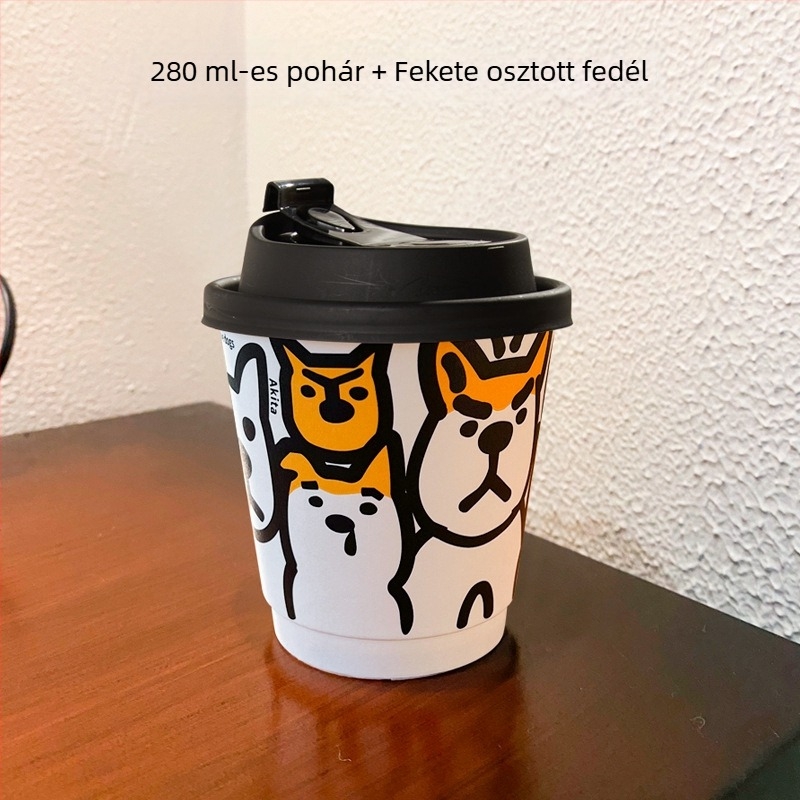 Egyszer használatos vastagított papírcsésze fedővel - dupla falú pohár forró és hideg italokhoz, kávéhoz, tej-teához és szója tejhez, 301-400 ml
