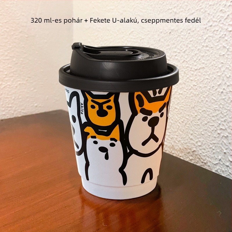 Egyszer használatos vastagított papírcsésze fedővel - dupla falú pohár forró és hideg italokhoz, kávéhoz, tej-teához és szója tejhez, 301-400 ml