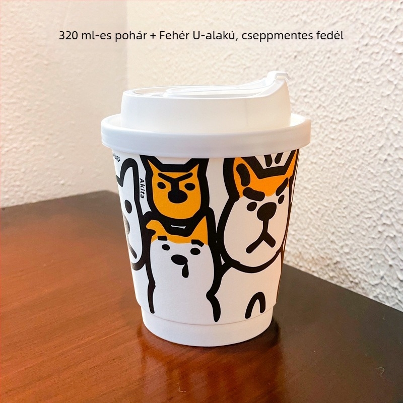 Egyszer használatos vastagított papírcsésze fedővel - dupla falú pohár forró és hideg italokhoz, kávéhoz, tej-teához és szója tejhez, 301-400 ml