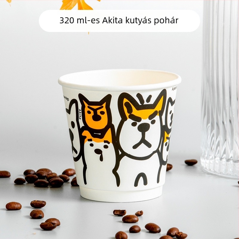 Egyszer használatos vastagított papírcsésze fedővel - dupla falú pohár forró és hideg italokhoz, kávéhoz, tej-teához és szója tejhez, 301-400 ml
