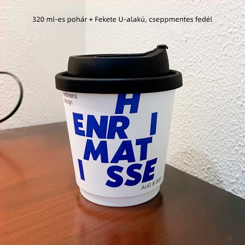 Egyszer használatos vastagított papírcsésze fedővel - dupla falú pohár forró és hideg italokhoz, kávéhoz, tej-teához és szója tejhez, 301-400 ml