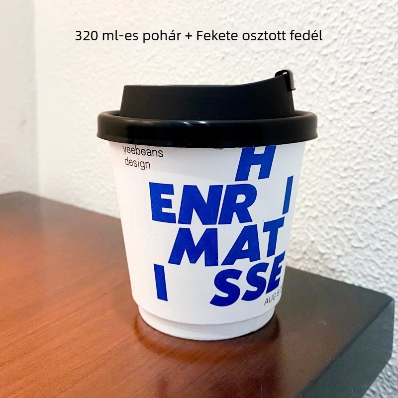 Egyszer használatos vastagított papírcsésze fedővel - dupla falú pohár forró és hideg italokhoz, kávéhoz, tej-teához és szója tejhez, 301-400 ml