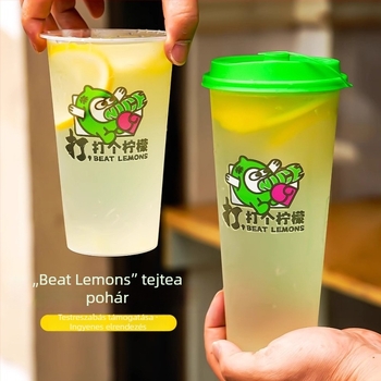 90 mm-es átmérőjű tejes-tea pohár fedővel, egyszer használatos, 500–700 ml, matt felület, injekciós formázású PP pohár