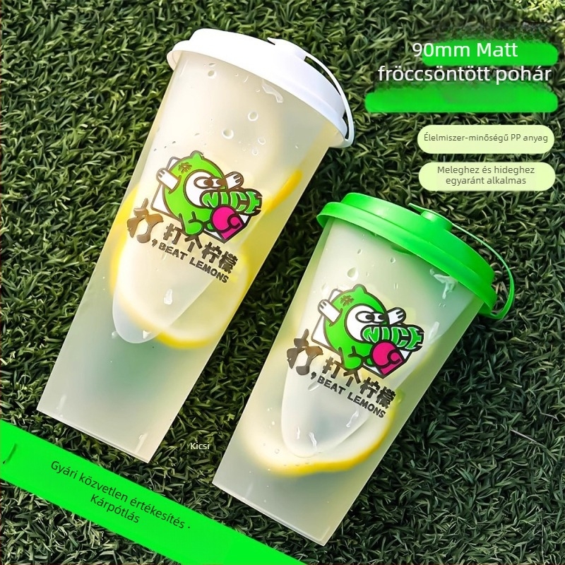 90 mm-es átmérőjű tejes-tea pohár fedővel, egyszer használatos, 500–700 ml, matt felület, injekciós formázású PP pohár