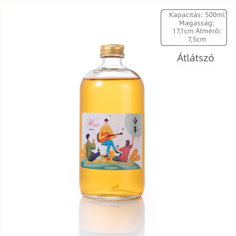 Alumínium fedelű üveg italokhoz, kerek formájú, keskeny nyakkal; tej-tea és gyümölcslé számára; Boston-stílusú üveg, 100 ml és 500 ml