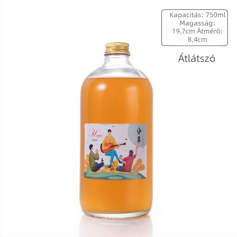 Alumínium fedelű üveg italokhoz, kerek formájú, keskeny nyakkal; tej-tea és gyümölcslé számára; Boston-stílusú üveg, 100 ml és 500 ml