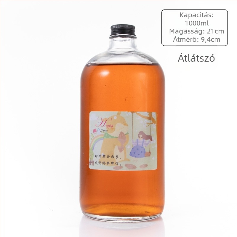Alumínium fedelű üveg italokhoz, kerek formájú, keskeny nyakkal; tej-tea és gyümölcslé számára; Boston-stílusú üveg, 100 ml és 500 ml