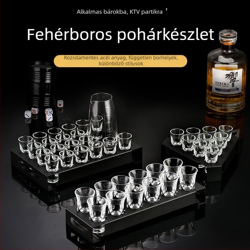 Golyó alakú rozsdamentes acél pohártartó, ideális shotokhoz és poharakhoz a bárban
