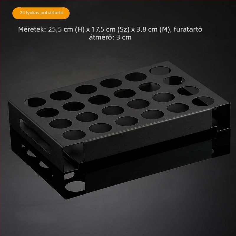 Golyó alakú rozsdamentes acél pohártartó, ideális shotokhoz és poharakhoz a bárban