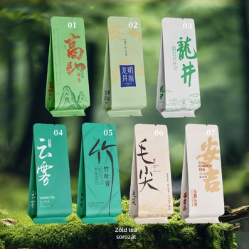 Kínai teakeverék teafilterben: Alpin zöld tea, Dragon Well Cloud Mist, Enshi Yulu, Jázmin tea, Anji fehér tea, Arany Maojian rügyek