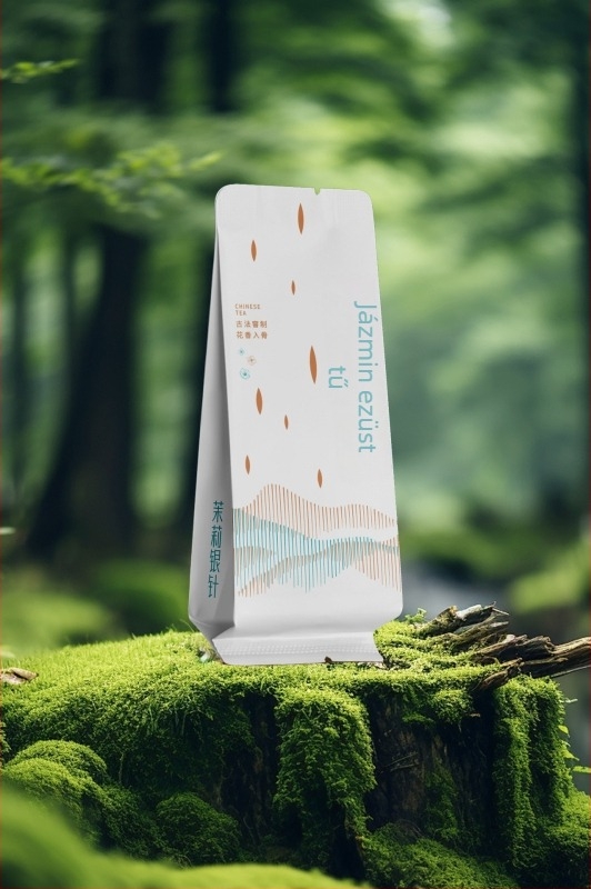 Kínai teakeverék teafilterben: Alpin zöld tea, Dragon Well Cloud Mist, Enshi Yulu, Jázmin tea, Anji fehér tea, Arany Maojian rügyek
