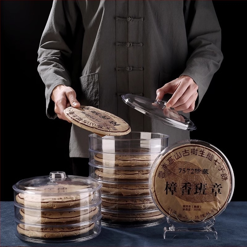 Pu'er teacake bemutató doboz, átlátszó műanyag tartó, porálló tealevelek tárolója, többszintű szervező