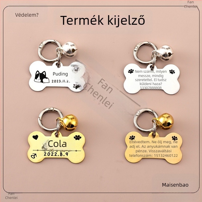 Személyre szabott kutyaazonosító tábla haranggal