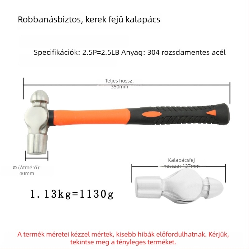 5051 Bofang 304 rozsdamentes acél Nipple Kalapács, nem mágneses, 2 lb–2,5 lb, fa nyéllel vagy gumírozott markolattal, kerek fej