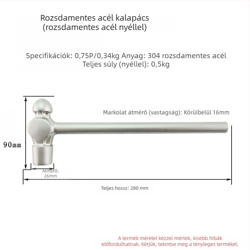 5051 Bofang 304 rozsdamentes acél Nipple Kalapács, nem mágneses, 2 lb–2,5 lb, fa nyéllel vagy gumírozott markolattal, kerek fej