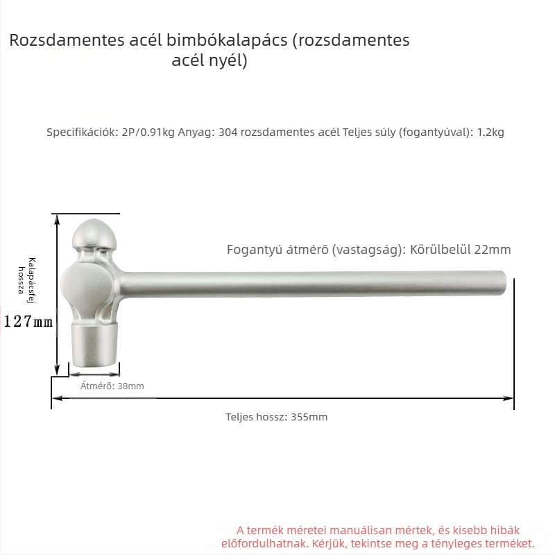 5051 Bofang 304 rozsdamentes acél Nipple Kalapács, nem mágneses, 2 lb–2,5 lb, fa nyéllel vagy gumírozott markolattal, kerek fej