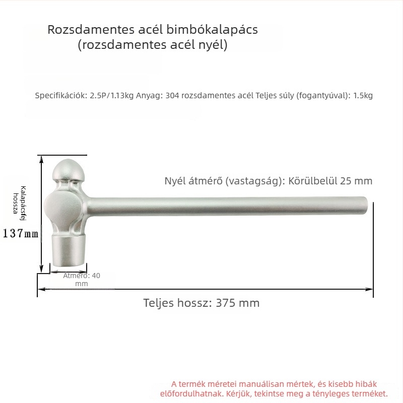 5051 Bofang 304 rozsdamentes acél Nipple Kalapács, nem mágneses, 2 lb–2,5 lb, fa nyéllel vagy gumírozott markolattal, kerek fej