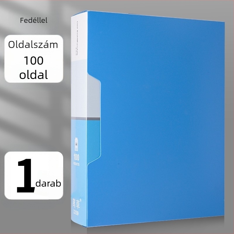 Átlátszó műanyag mappa irodai használatra, nagy kapacitású, több rétegű dokumentumok tárolására.