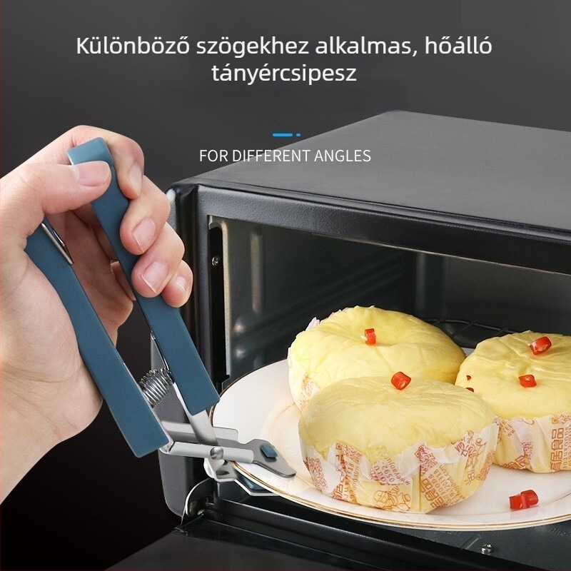 Rozsdamentes acélból készült csúszásmentes klipek és szilikon hőálló kesztyű a tálak, tepsik és gőzölő edények felemeléséhez