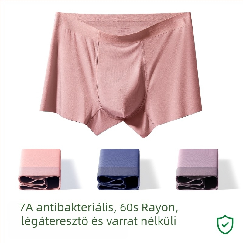 Férfi pamut boxer alsó, nagy méret, lélegző, antibakteriális, középmagas derekú, varrás nélküli szabás