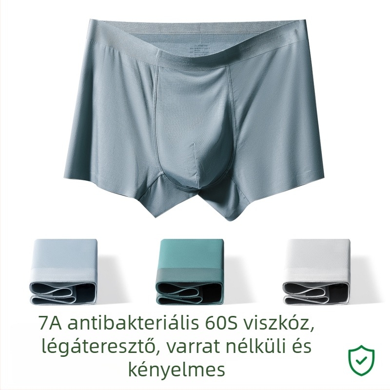 Férfi pamut boxer alsó, nagy méret, lélegző, antibakteriális, középmagas derekú, varrás nélküli szabás