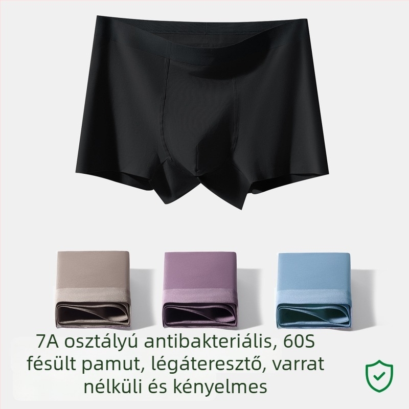 Férfi pamut boxer alsó, nagy méret, lélegző, antibakteriális, középmagas derekú, varrás nélküli szabás