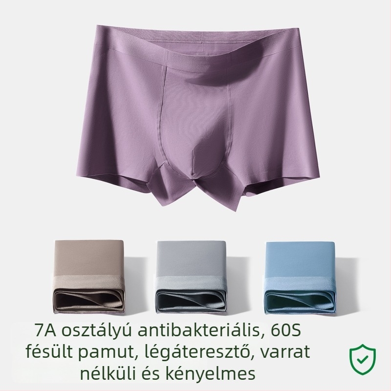 Férfi pamut boxer alsó, nagy méret, lélegző, antibakteriális, középmagas derekú, varrás nélküli szabás