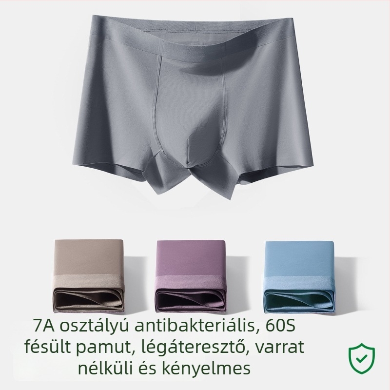 Férfi pamut boxer alsó, nagy méret, lélegző, antibakteriális, középmagas derekú, varrás nélküli szabás