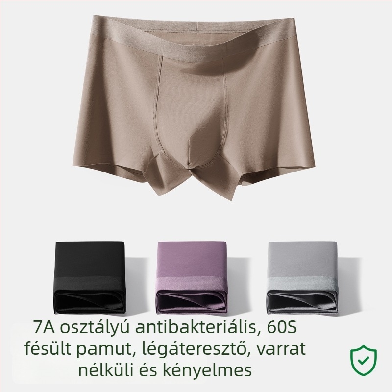 Férfi pamut boxer alsó, nagy méret, lélegző, antibakteriális, középmagas derekú, varrás nélküli szabás