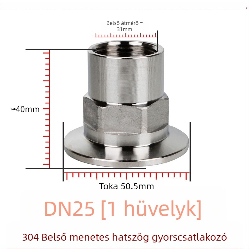 Szanitáris osztályú hatszögletű gyorscsatlakozó belső menettel, magas szilárdságú 304/316L rozsdamentes acél, csatolótípus