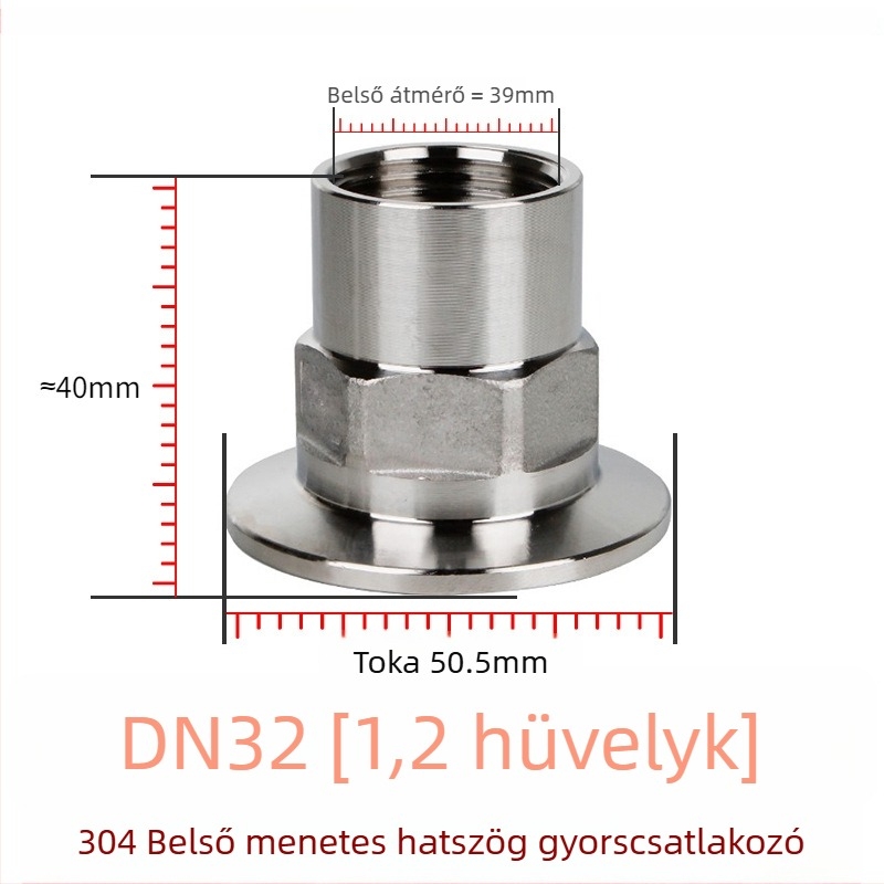 Szanitáris osztályú hatszögletű gyorscsatlakozó belső menettel, magas szilárdságú 304/316L rozsdamentes acél, csatolótípus