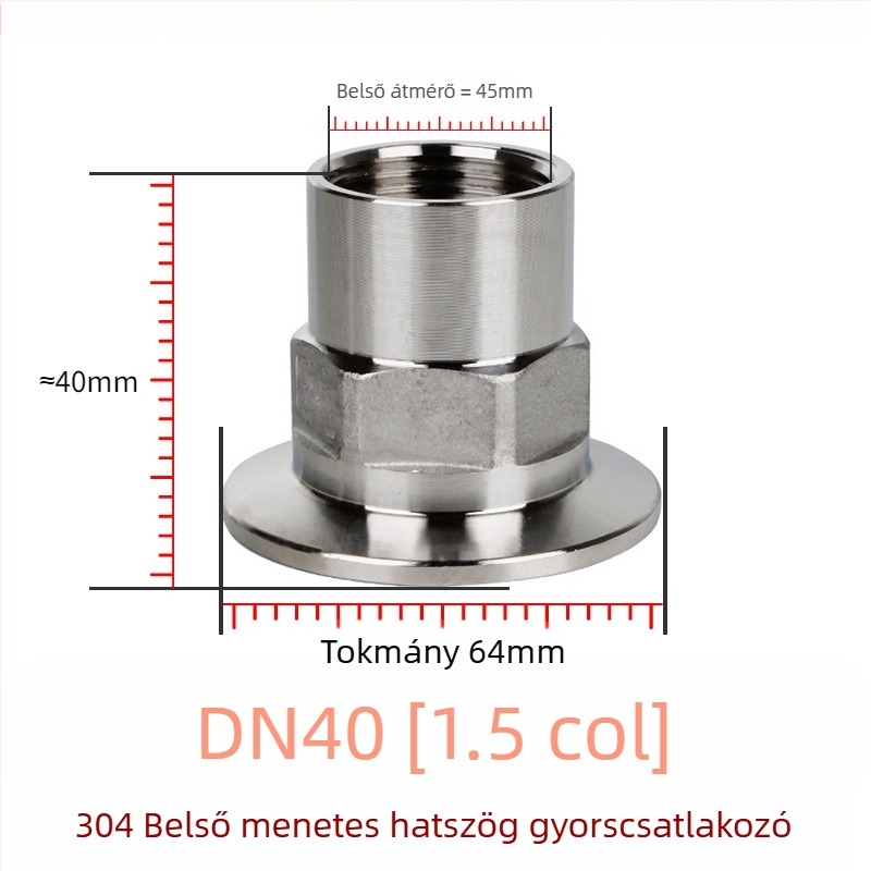 Szanitáris osztályú hatszögletű gyorscsatlakozó belső menettel, magas szilárdságú 304/316L rozsdamentes acél, csatolótípus