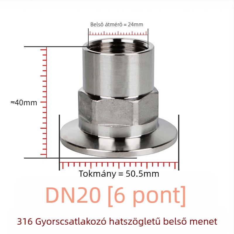 Szanitáris osztályú hatszögletű gyorscsatlakozó belső menettel, magas szilárdságú 304/316L rozsdamentes acél, csatolótípus