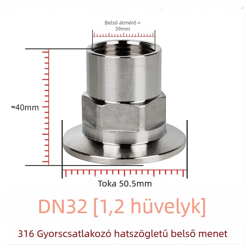 Szanitáris osztályú hatszögletű gyorscsatlakozó belső menettel, magas szilárdságú 304/316L rozsdamentes acél, csatolótípus