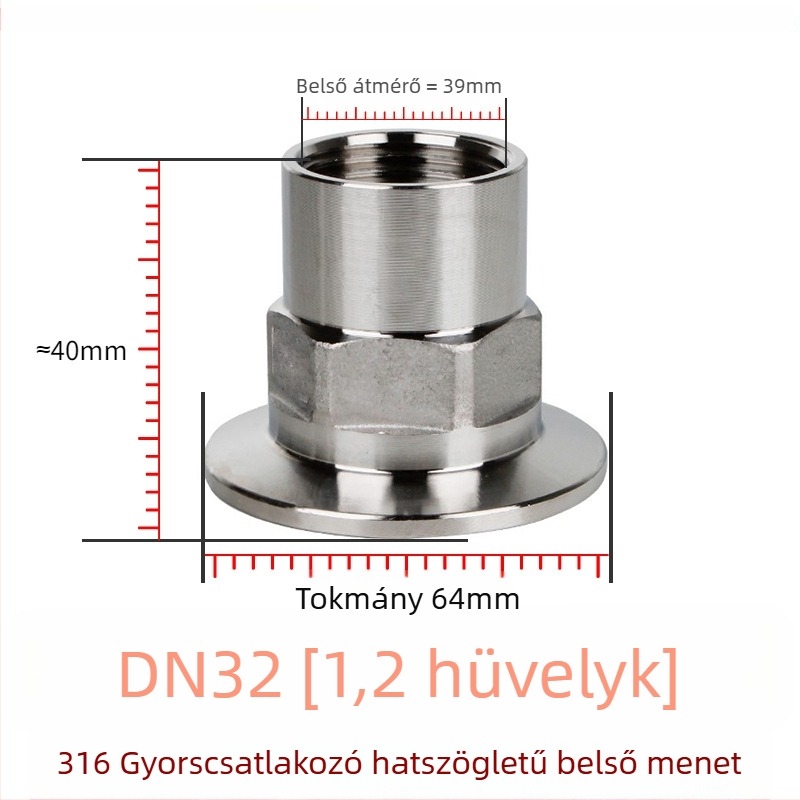 Szanitáris osztályú hatszögletű gyorscsatlakozó belső menettel, magas szilárdságú 304/316L rozsdamentes acél, csatolótípus