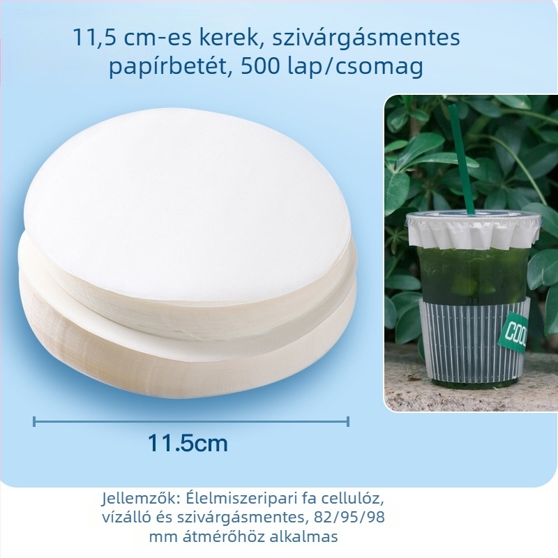 Egyszer használatos, átlátszó pohárvédő, hőszigeteléssel és szivárgásmentes papíralátéttel tejes teához és kávéhoz