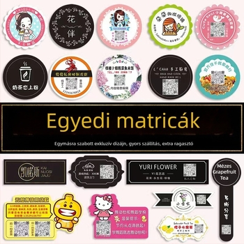 Egyedi öntapadós címkék QR kóddal – színes átlátszó PVC karikatúra matricák kávé márkához, sürgős megrendelés