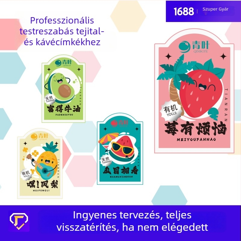 Egyedi öntapadós címkék QR kóddal – színes átlátszó PVC karikatúra matricák kávé márkához, sürgős megrendelés