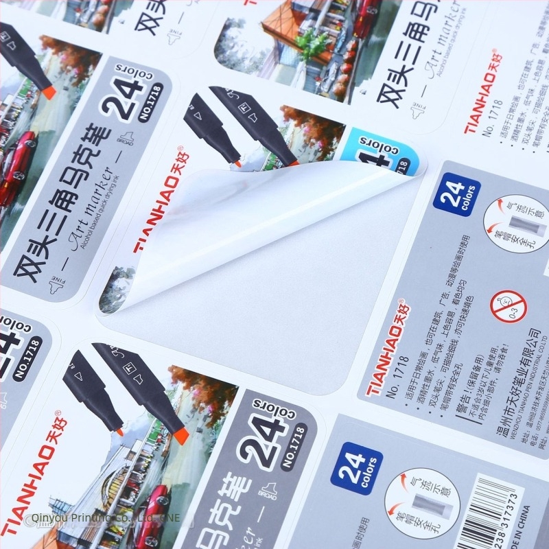 Egyedi öntapadós címkék QR kóddal – színes átlátszó PVC karikatúra matricák kávé márkához, sürgős megrendelés
