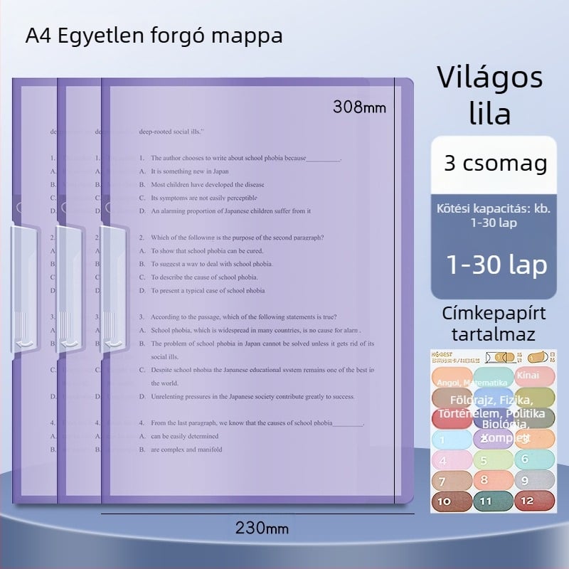 A3-as kettős forgó papírtartó klipe, A4-es dokumentumtároló mappa oldalsó zárral