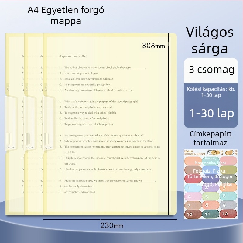 A3-as kettős forgó papírtartó klipe, A4-es dokumentumtároló mappa oldalsó zárral