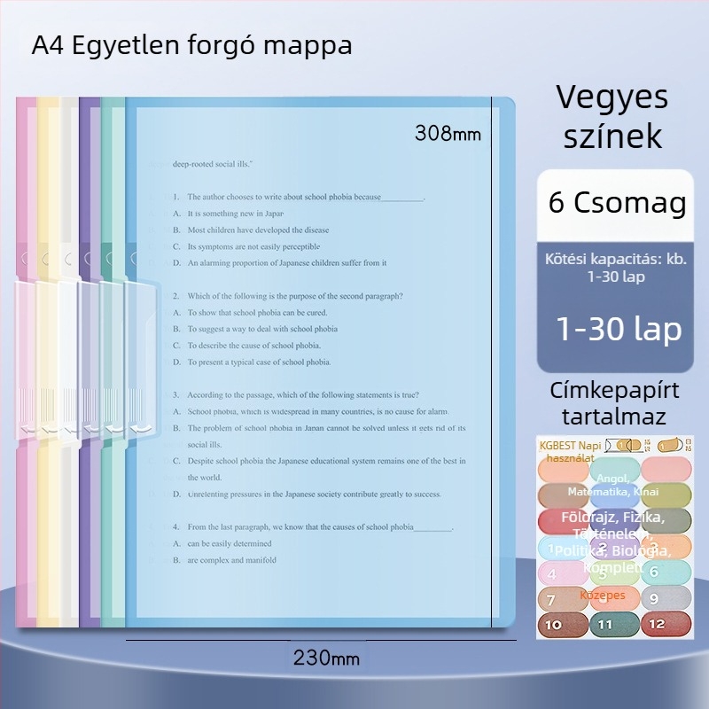 A3-as kettős forgó papírtartó klipe, A4-es dokumentumtároló mappa oldalsó zárral