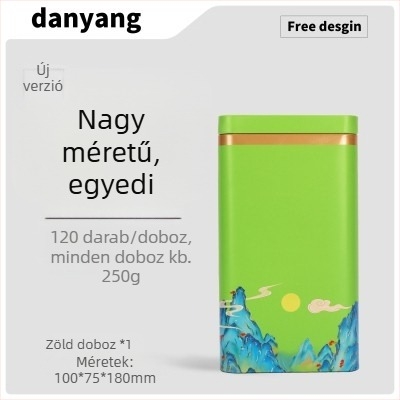 Zöld teás fém doboz, üres ajándékdoboz, univerzális méret, testreszabható csomagolás