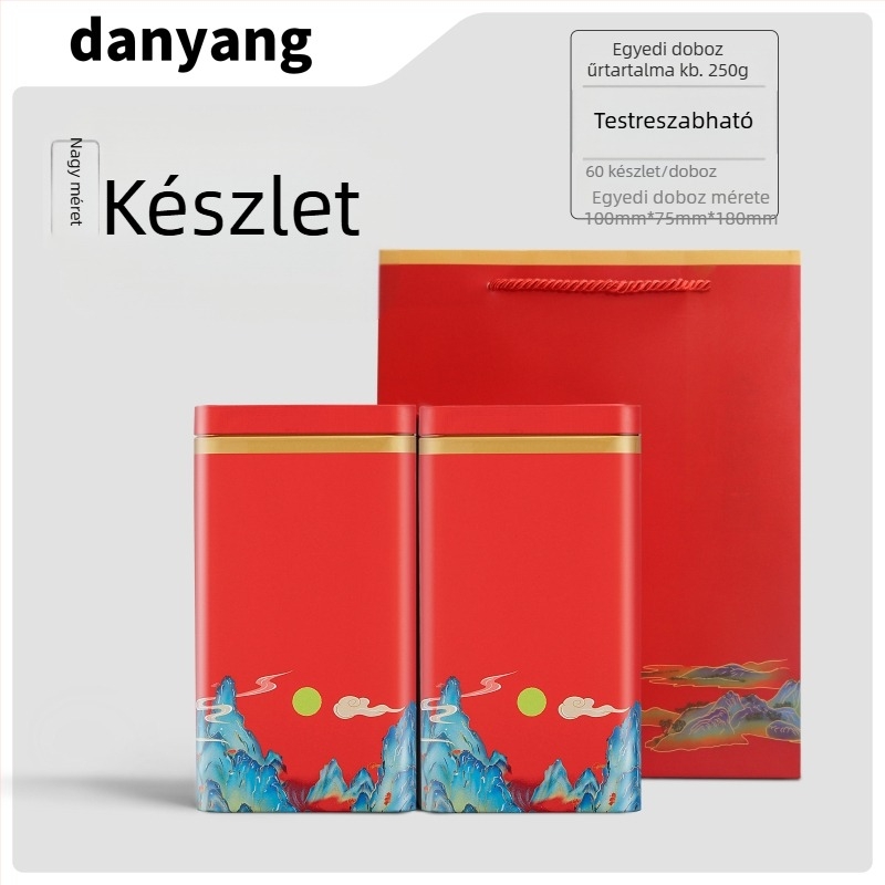 Zöld teás fém doboz, üres ajándékdoboz, univerzális méret, testreszabható csomagolás