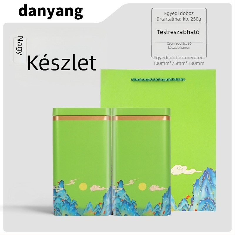 Zöld teás fém doboz, üres ajándékdoboz, univerzális méret, testreszabható csomagolás