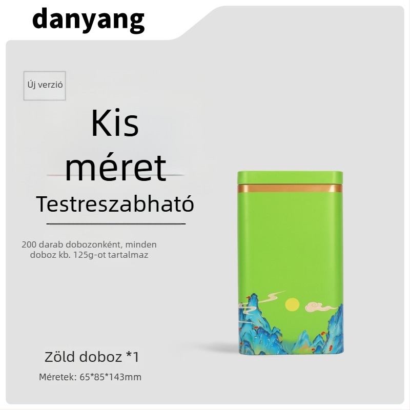 Zöld teás fém doboz, üres ajándékdoboz, univerzális méret, testreszabható csomagolás
