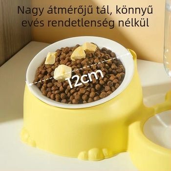 Macska automata víz- és etetőtál, többfunkciós, anti-kiöntés és nyakvédő támogatás