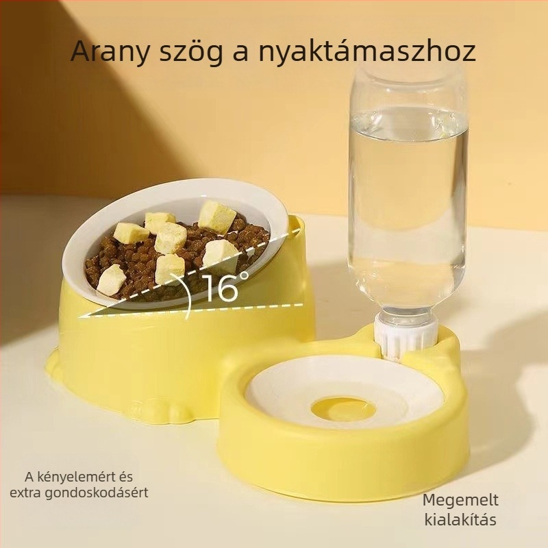 Macska automata víz- és etetőtál, többfunkciós, anti-kiöntés és nyakvédő támogatás