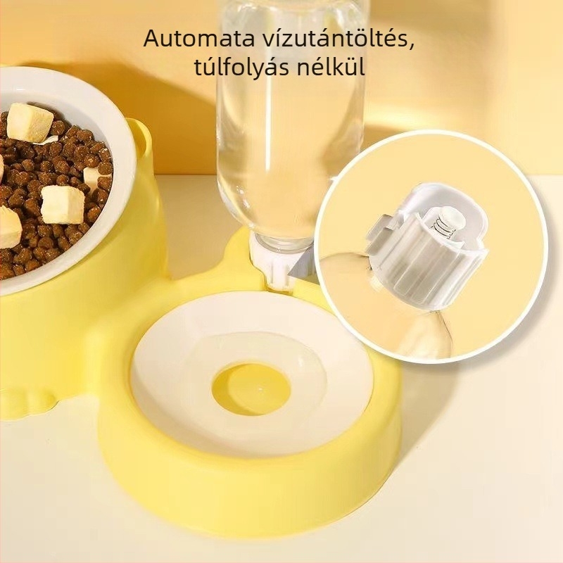 Macska automata víz- és etetőtál, többfunkciós, anti-kiöntés és nyakvédő támogatás